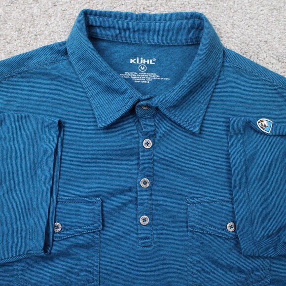Kuhl Polo Shirt Men Medium Blue Cotton/Polyester Short Sleeve Lightweight Button - Picture 1 of 16